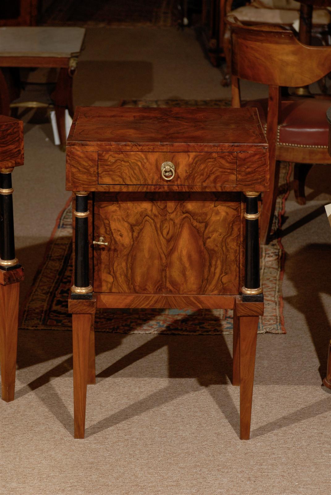 Pair of Biedermeier Style Walnut Bedside Commodes with Ebony and Gilt Detail 3