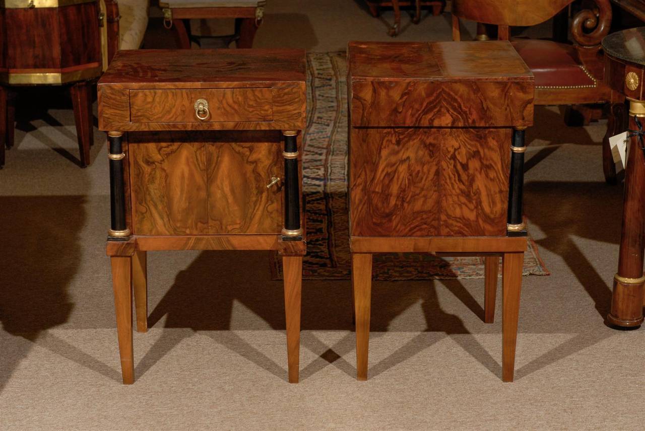 Pair of Biedermeier Style Walnut Bedside Commodes with Ebony and Gilt Detail 4