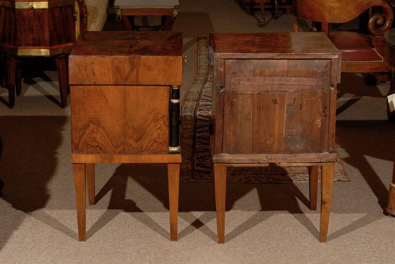 19th Century Pair of Biedermeier Style Walnut Bedside Commodes with Ebony and Gilt Detail