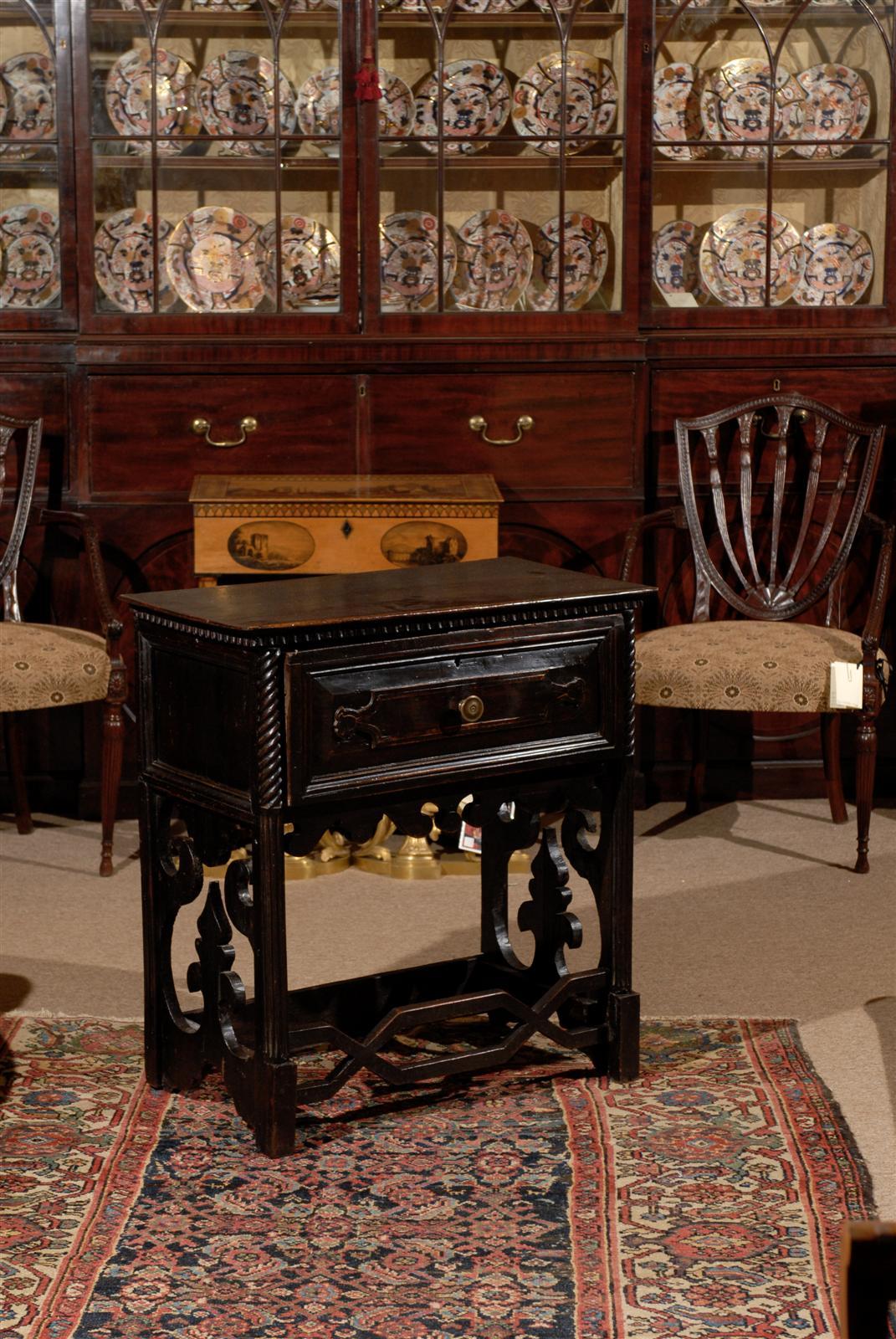 19th Century Italian Dark Walnut Console Table with Drawer In Excellent Condition In Atlanta, GA