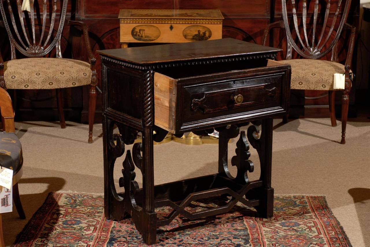 19th Century Italian Dark Walnut Console Table with Drawer 7