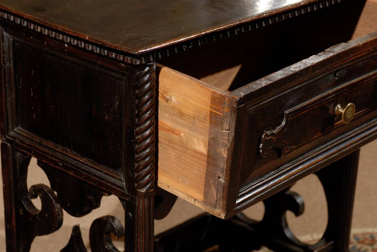 19th Century Italian Dark Walnut Console Table with Drawer 2