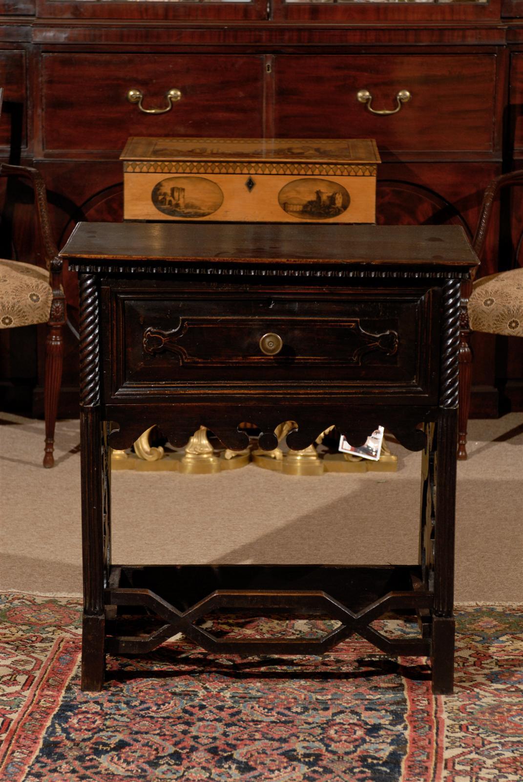 19th Century Italian Dark Walnut Console Table with Drawer 3