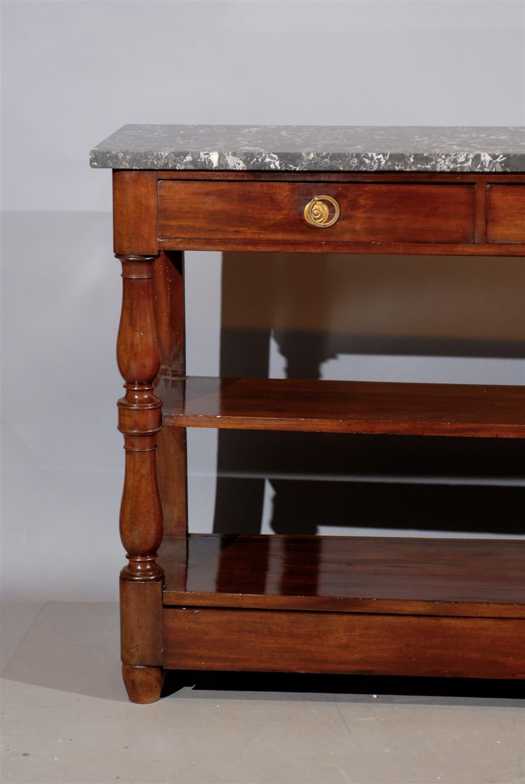 Narrow 19th Century French Mahogany Dessert Console with Marble Top 5
