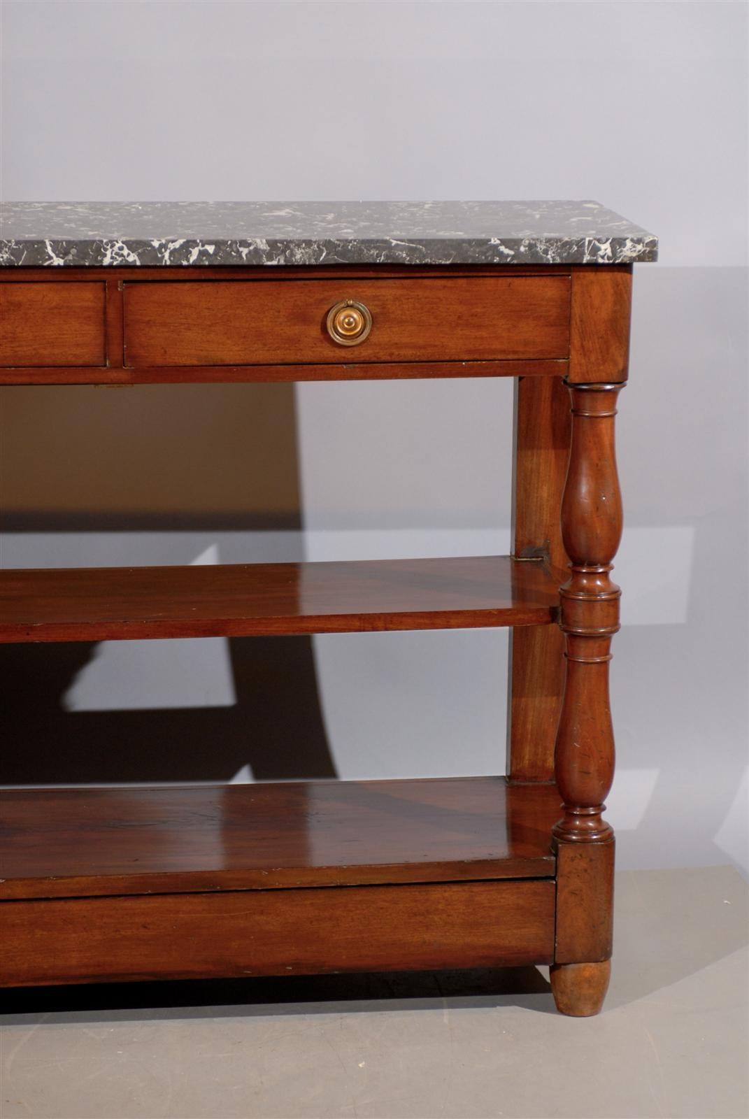 Narrow 19th Century French Mahogany Dessert Console with Marble Top 2