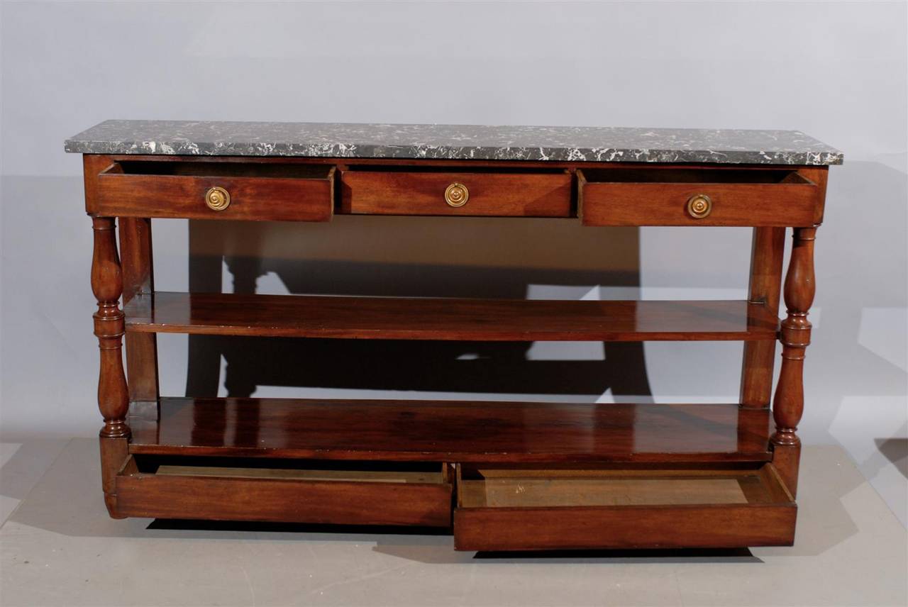Narrow 19th Century French Mahogany Dessert Console with Marble Top 3