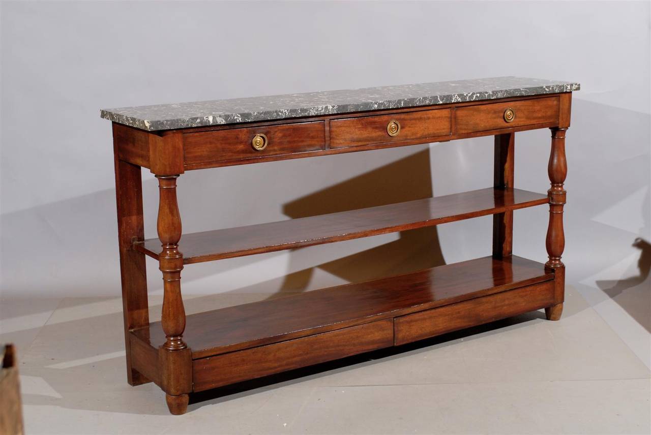 Narrow 19th Century French Mahogany Dessert Console with Marble Top In Excellent Condition In Atlanta, GA