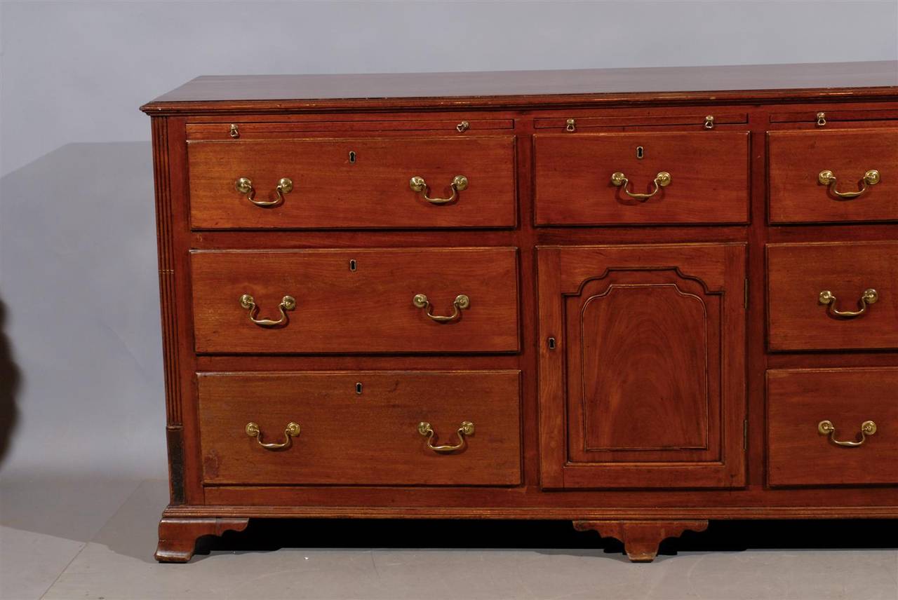 19th Century English Oak Dresser Base with Six Drawers, Door and Three Slides 5