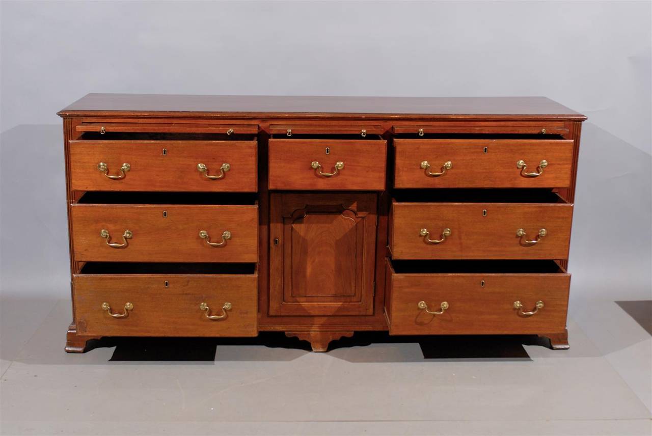 19th Century English Oak Dresser Base with Six Drawers, Door and Three Slides In Excellent Condition In Atlanta, GA