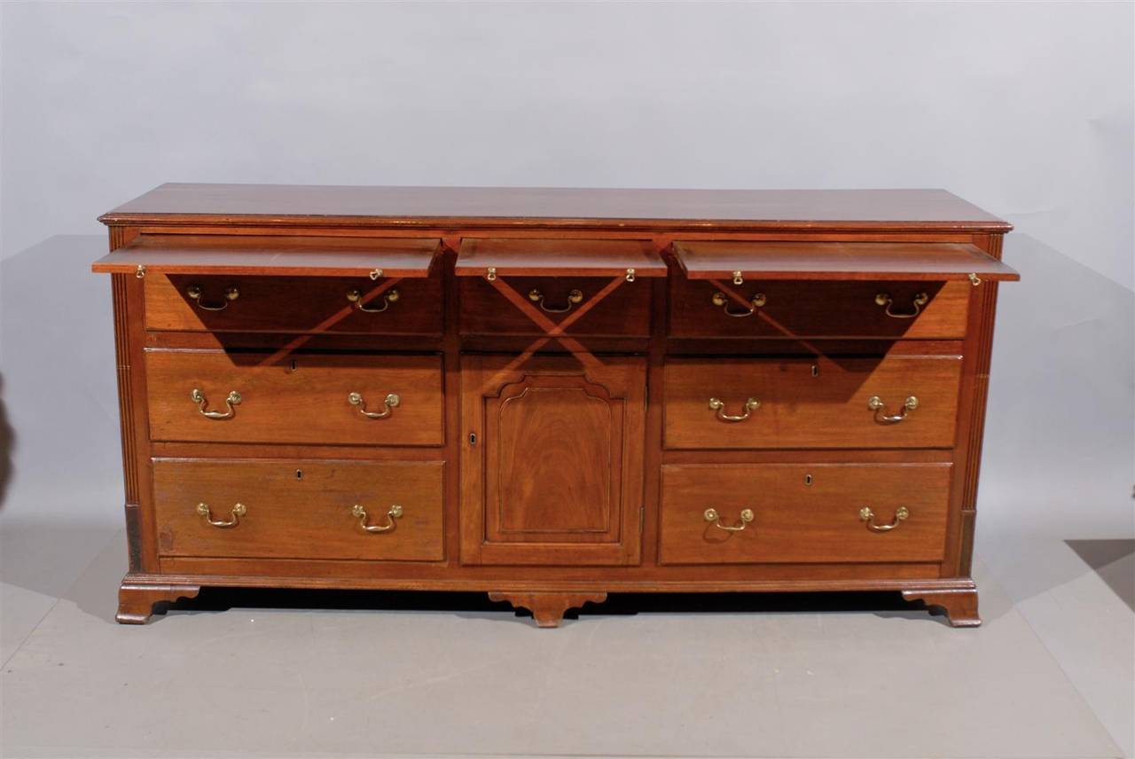 19th Century English Oak Dresser Base with Six Drawers, Door and Three Slides 3