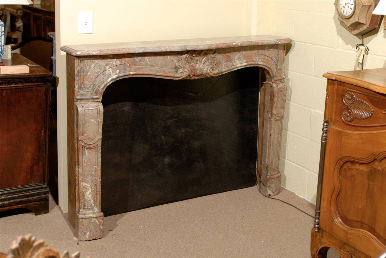 19th Century French Louis XV Style Red and Grey Marble Mantel