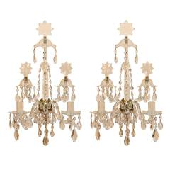 Pair of 19th Century Waterford Cut Crystal two Light Wall Sconces, circa 1830