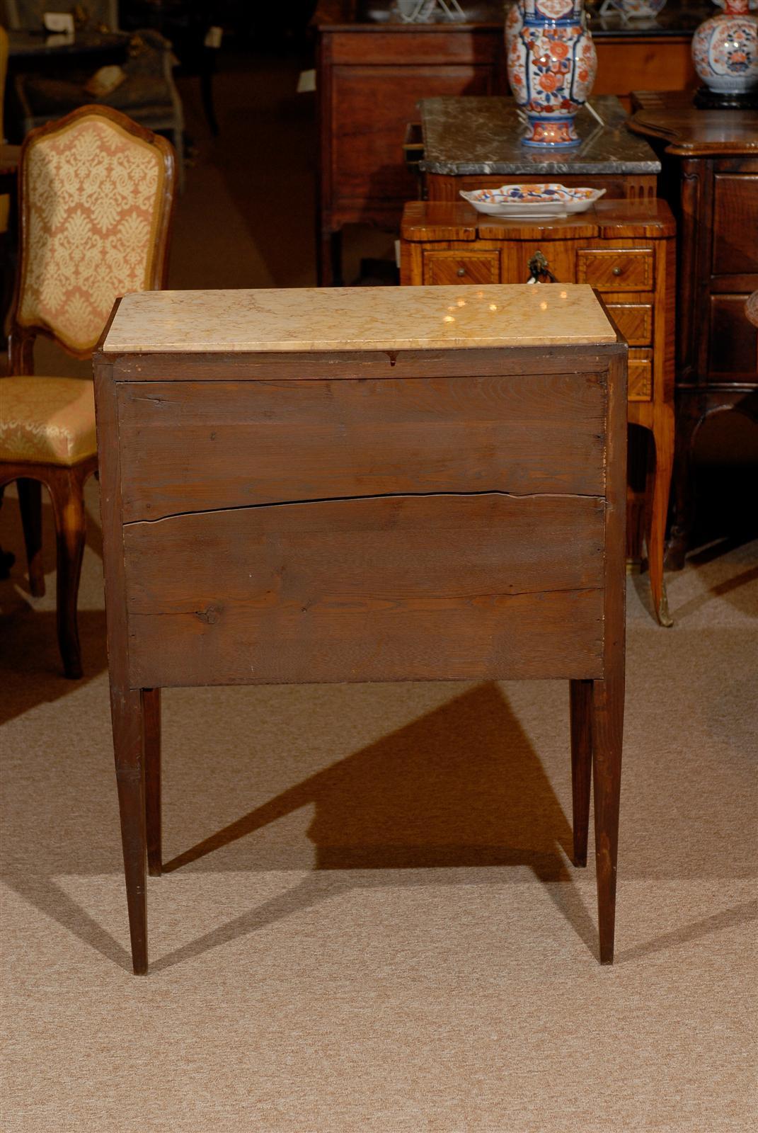Petite Neoclassical Style Italian Inlaid Commode with Marble Top and Two Drawers 6