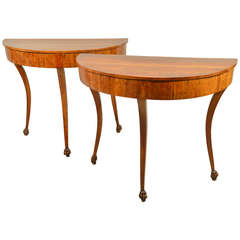 Pair of  Italian Neoclassical Demilune Consoles in Fruitwood, circa 1800