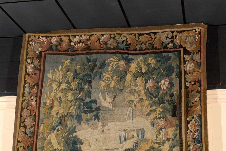 Französischer Aubusson-Wandteppich des 18. Jahrhunderts mit Bunny- und Originalbordüre im Zustand „Gut“ im Angebot in Atlanta, GA