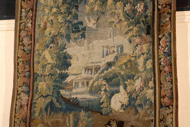 18th Century French Aubusson Tapestry with Bunny & Original Border In Good Condition For Sale In Atlanta, GA