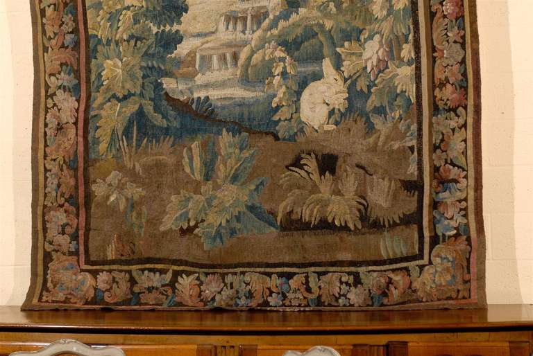 18th Century and Earlier 18th Century French Aubusson Tapestry with Bunny & Original Border For Sale