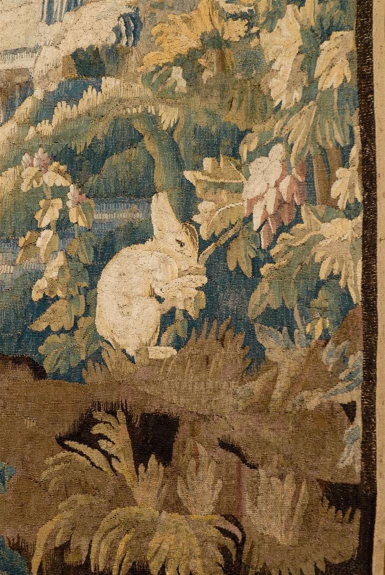 Wool 18th Century French Aubusson Tapestry with Bunny & Original Border For Sale