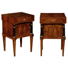 Pair of Biedermeier Style Walnut Bedside Commodes with Ebony and Gilt Detail