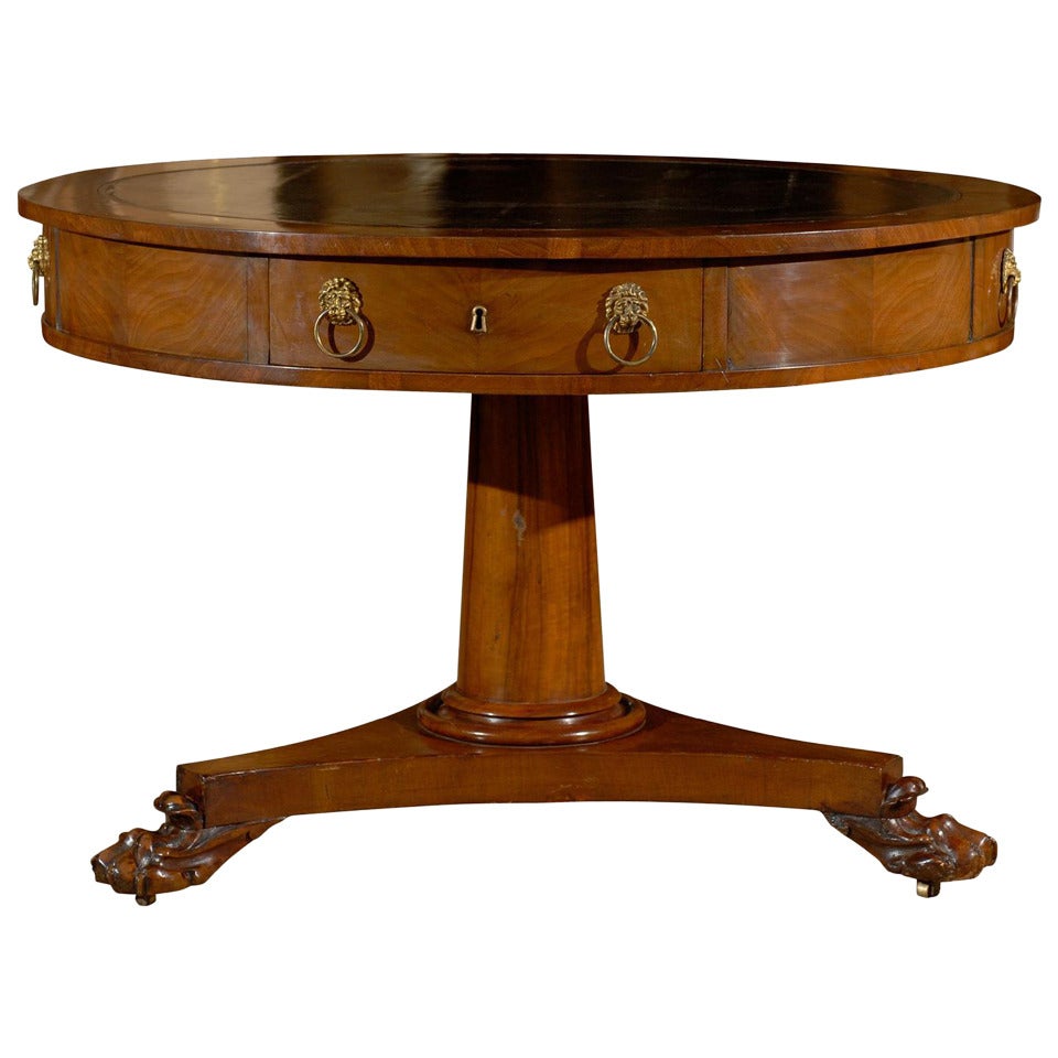 Mid 19th Century English Mahogany Rent Table with Paw Feet