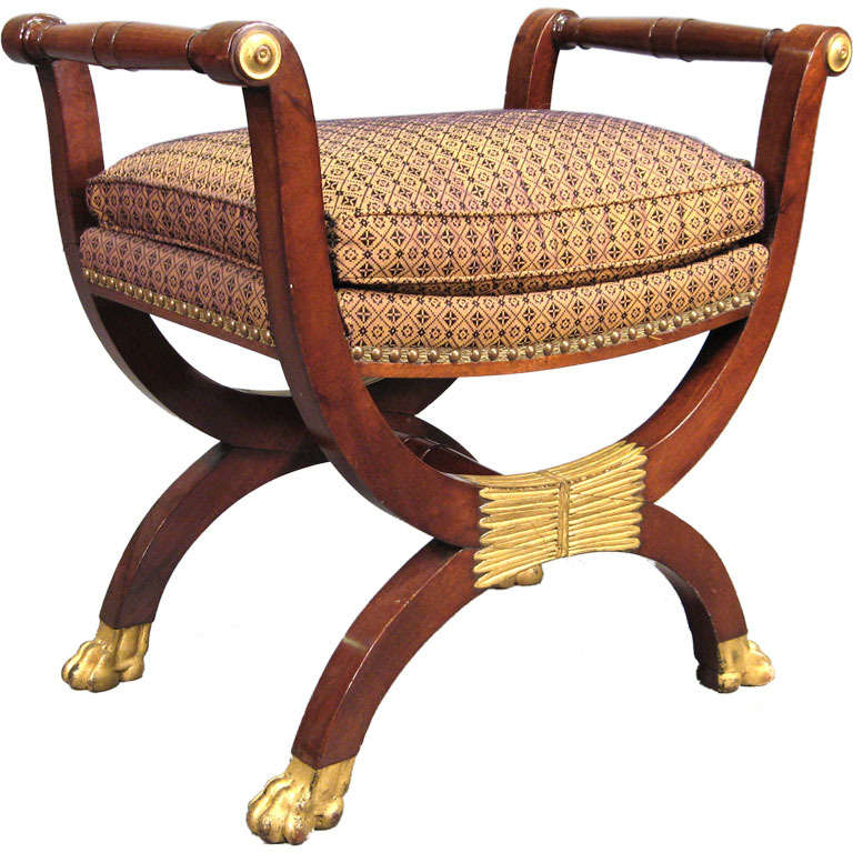 Empire Mahogany and Parcel-Gilt X-form Bench, France, circa 1820