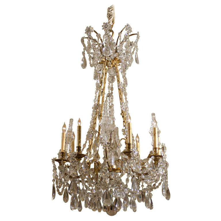 Lampadario a 8 luci in bronzo dorato e cristallo tagliato, Francia, 1880 ca. in vendita