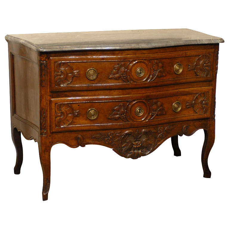 Louis XV Period Serpentine Commode in Walnut, France ca. 1750 For Sale