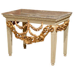 Painted Neoclassical Console with Giltwood Swags and Marble Top
