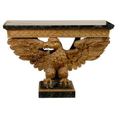 George III Style Gilded Eagle Console with Green Marble Top