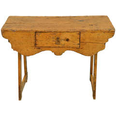 Rustic Pine Narrow Console with Shaped Apron & Drawer Early 19th Century