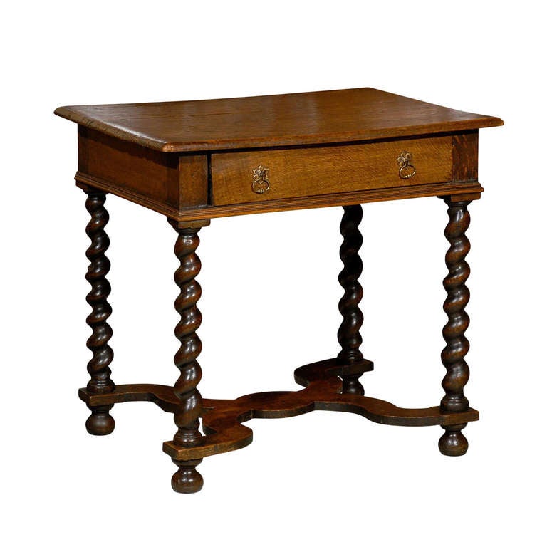 18th Century English Oak Side Table with Barley Twist Legs