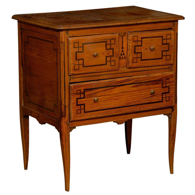 Late 18th Century Rustic Petite Pine Commode with Paquetry Inlay, France