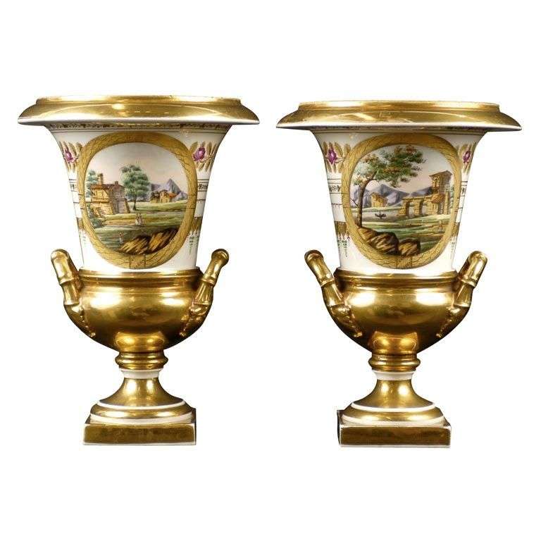 Pair of Empire Period Porcelain Campana Vases, Parisian, circa 1815