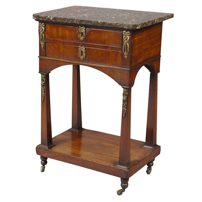 French Chiffonniere in Walnut with Marble Top, circa 1820 For Sale