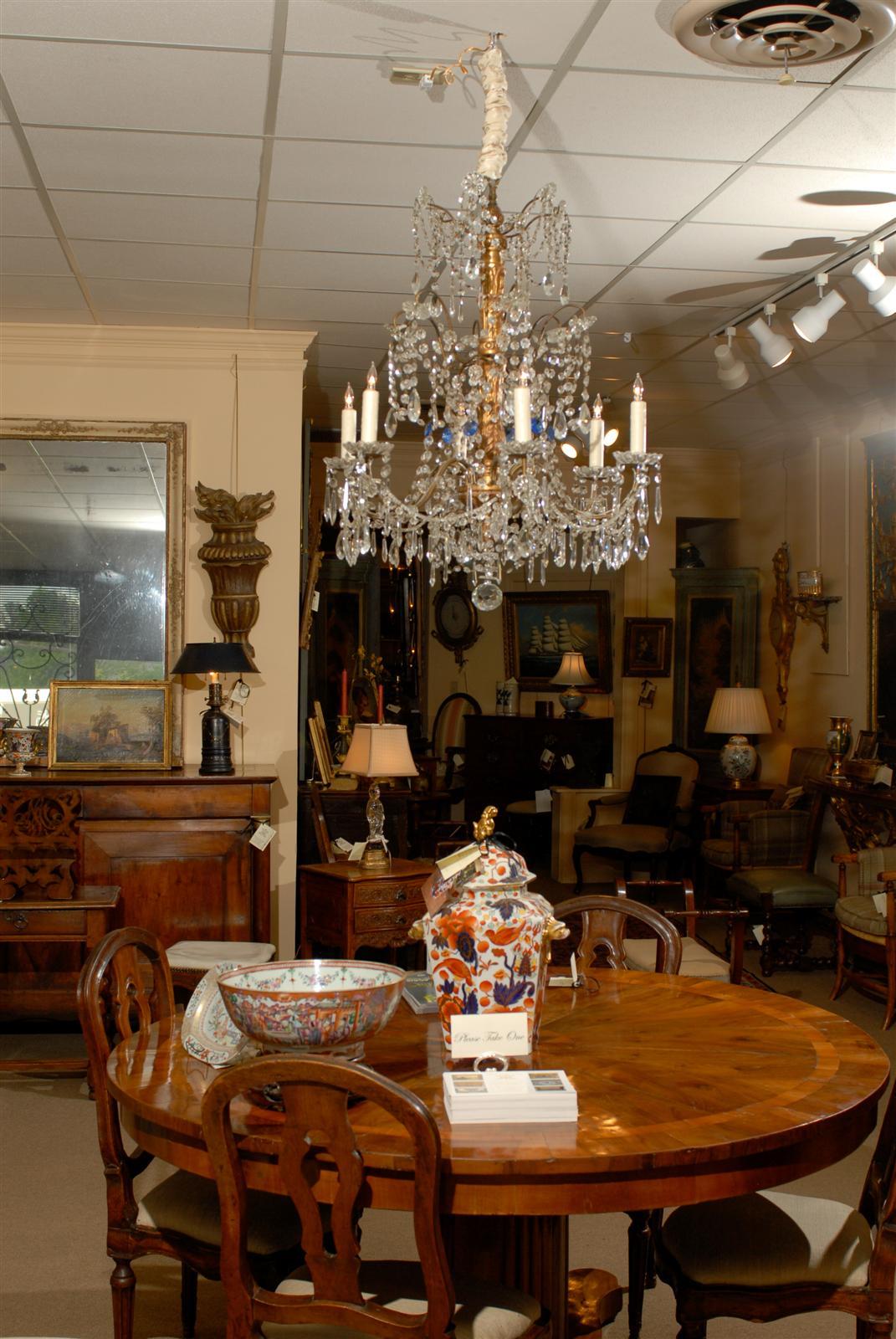 Italian Neoclassical Style Crystal and Giltwood Chandelier with Six Lights In Excellent Condition In Atlanta, GA