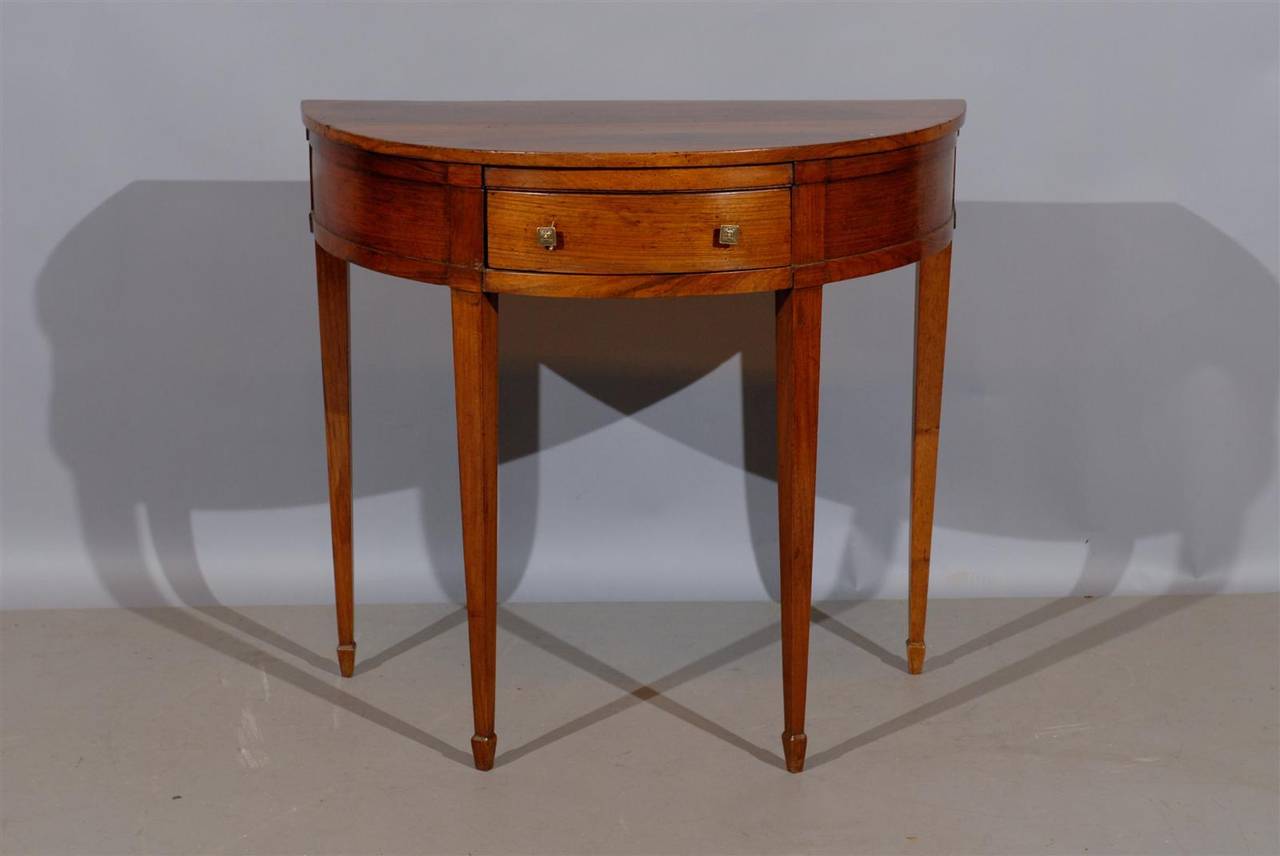 Italian Neoclassical Walnut D-Shaped Console with Drawer, circa 1800