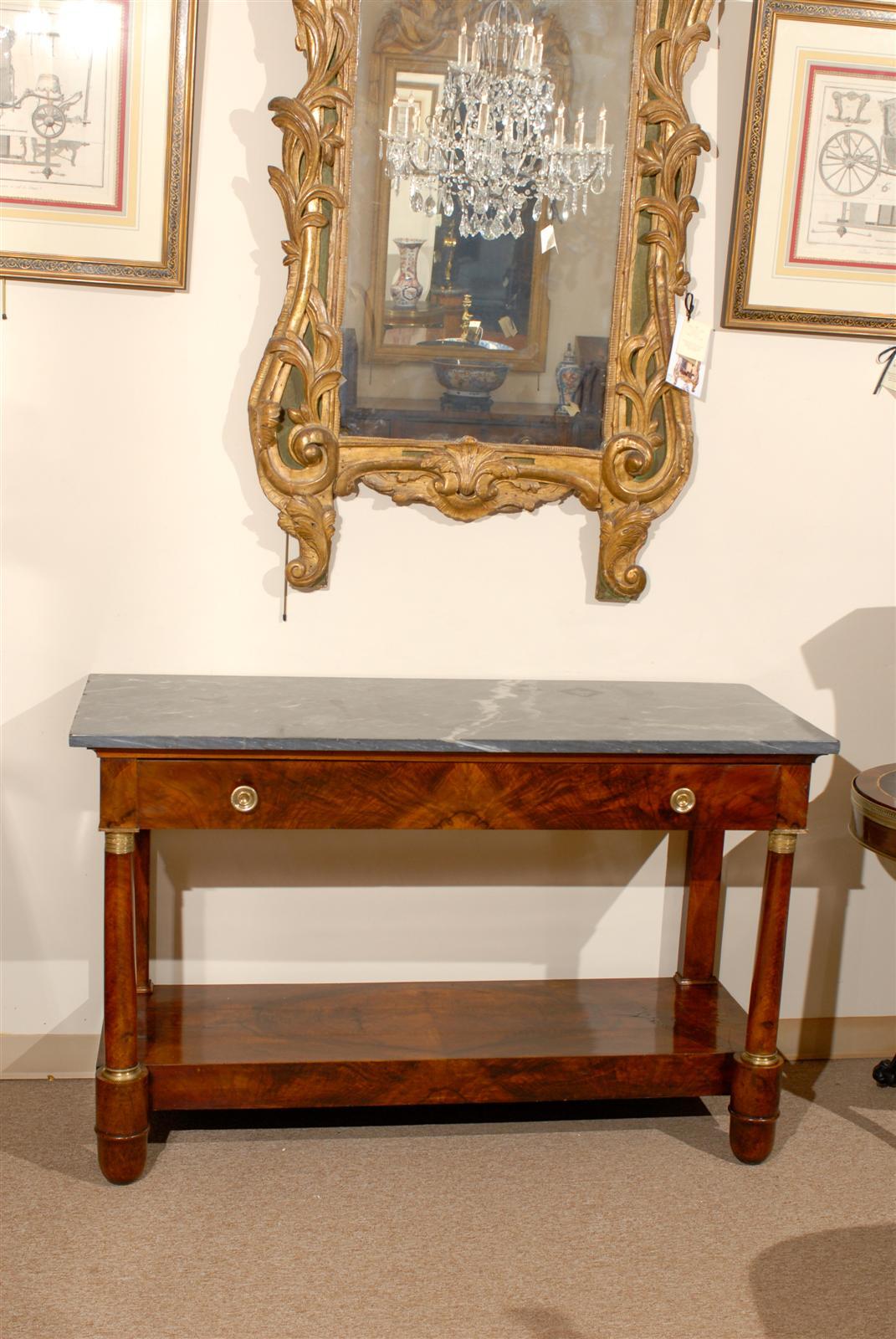 19th Century French Empire Console with Marble Top and Drawer In Excellent Condition In Atlanta, GA