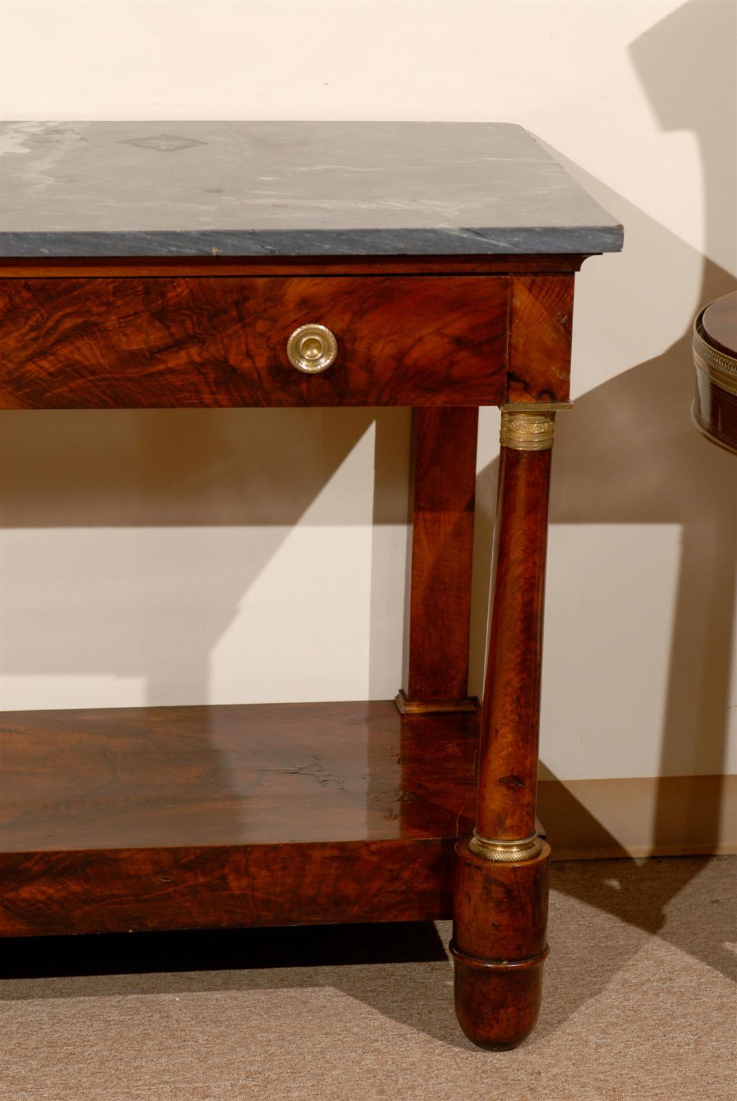 19th Century French Empire Console with Marble Top and Drawer 1