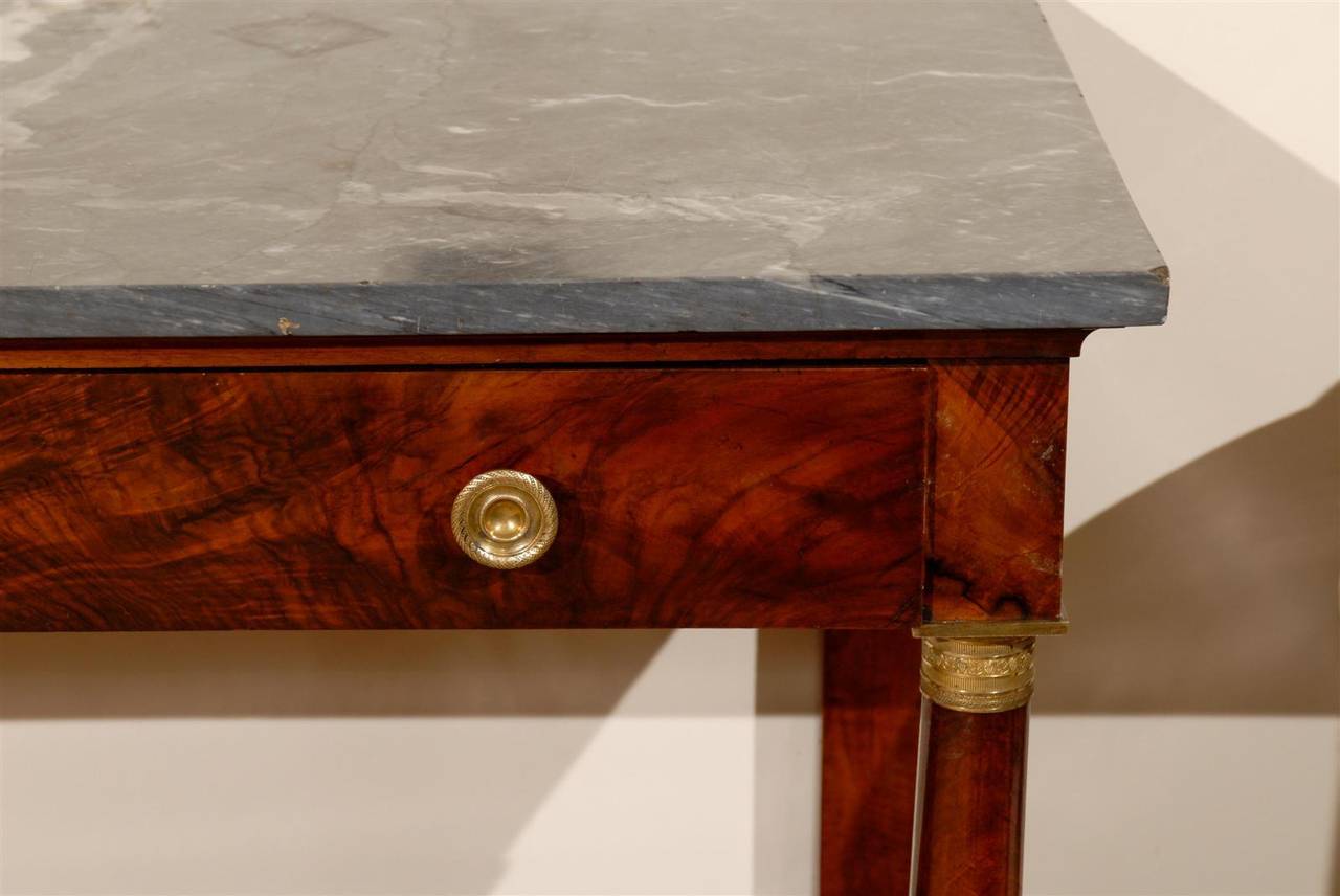19th Century French Empire Console with Marble Top and Drawer 7