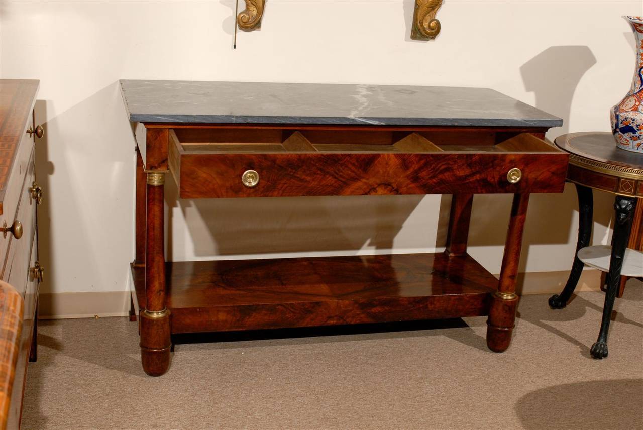 19th Century French Empire Console with Marble Top and Drawer 5