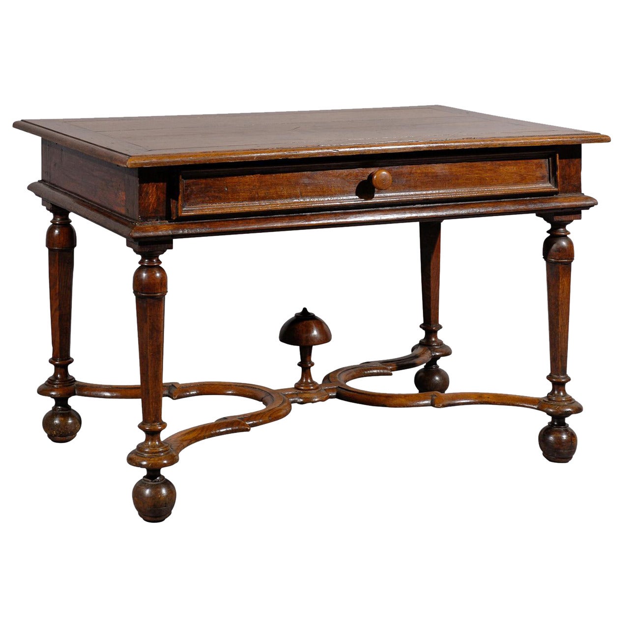 18th Century Oak Table with Cross Stretcher and Drawer