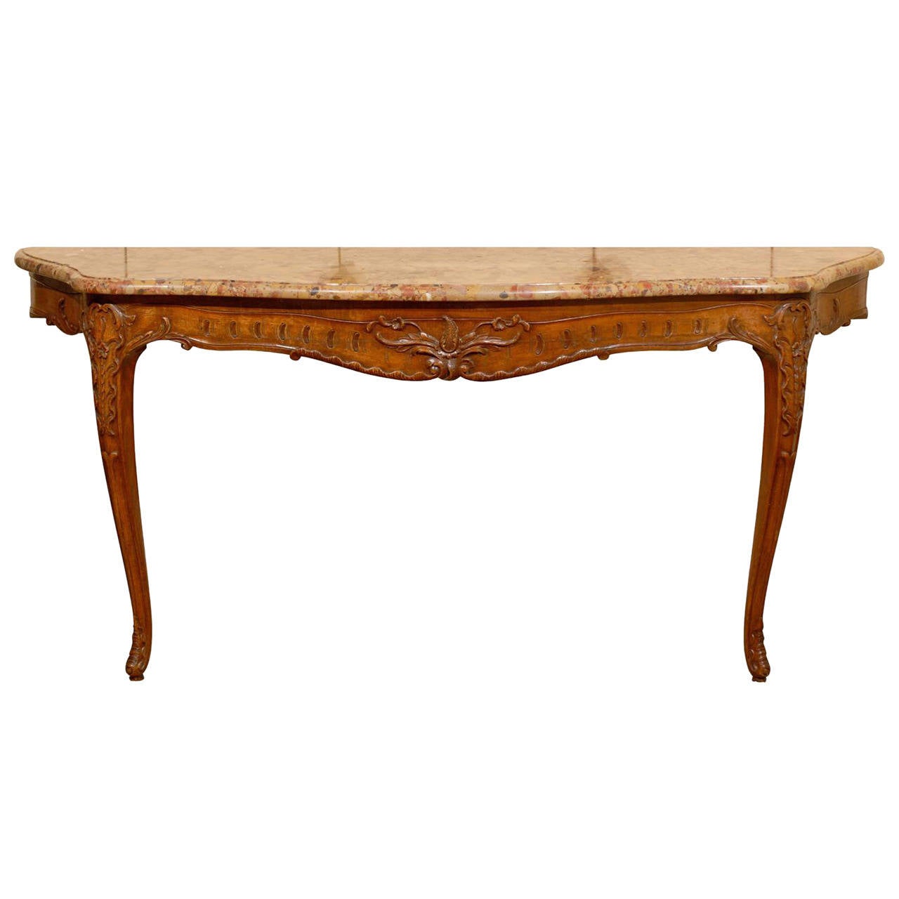 Large French Regence Style WallMounted Oak Console with Marble Top For