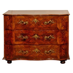 Large 18th Century Walnut Commode with Inlay and Shaped Front