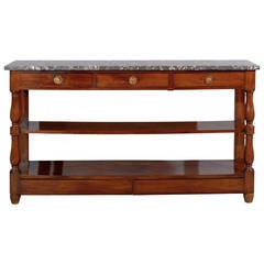 Narrow 19th Century French Mahogany Dessert Console with Marble Top