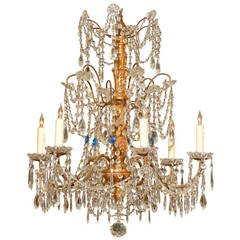 Italian Neoclassical Style Crystal and Giltwood Chandelier with Six Lights
