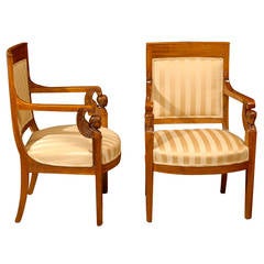 Pair of 19th Century  Empire Period Mahogany Fauteuils, France