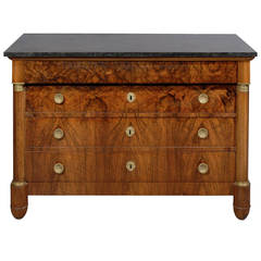 19th Century French Empire Walnut Commode with Marble Top