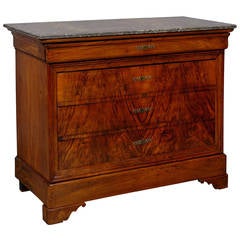 19th Century Louis Philippe Walnut Commode with Marble Top, France