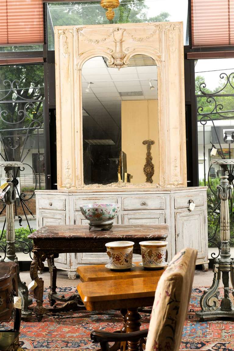 20th Century Large Italian Rococo Style Pine Trumeau Mirror