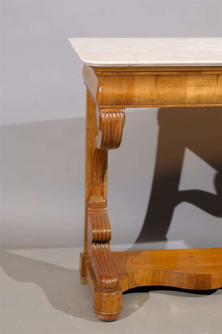 Austrian Biedermier Style Fruitwood Console Table with White Marble Top 4